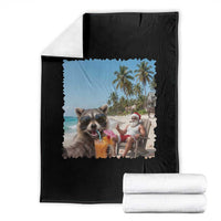 Christmas In July Raccoon And Santa Throw Blanket Tropical Summer Vacation Graphic