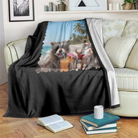 Christmas In July Raccoon And Santa Throw Blanket Tropical Summer Vacation Graphic