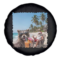Christmas In July Raccoon And Santa Spare Tire Cover Tropical Summer Vacation Graphic