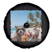 Christmas In July Raccoon And Santa Spare Tire Cover Tropical Summer Vacation Graphic