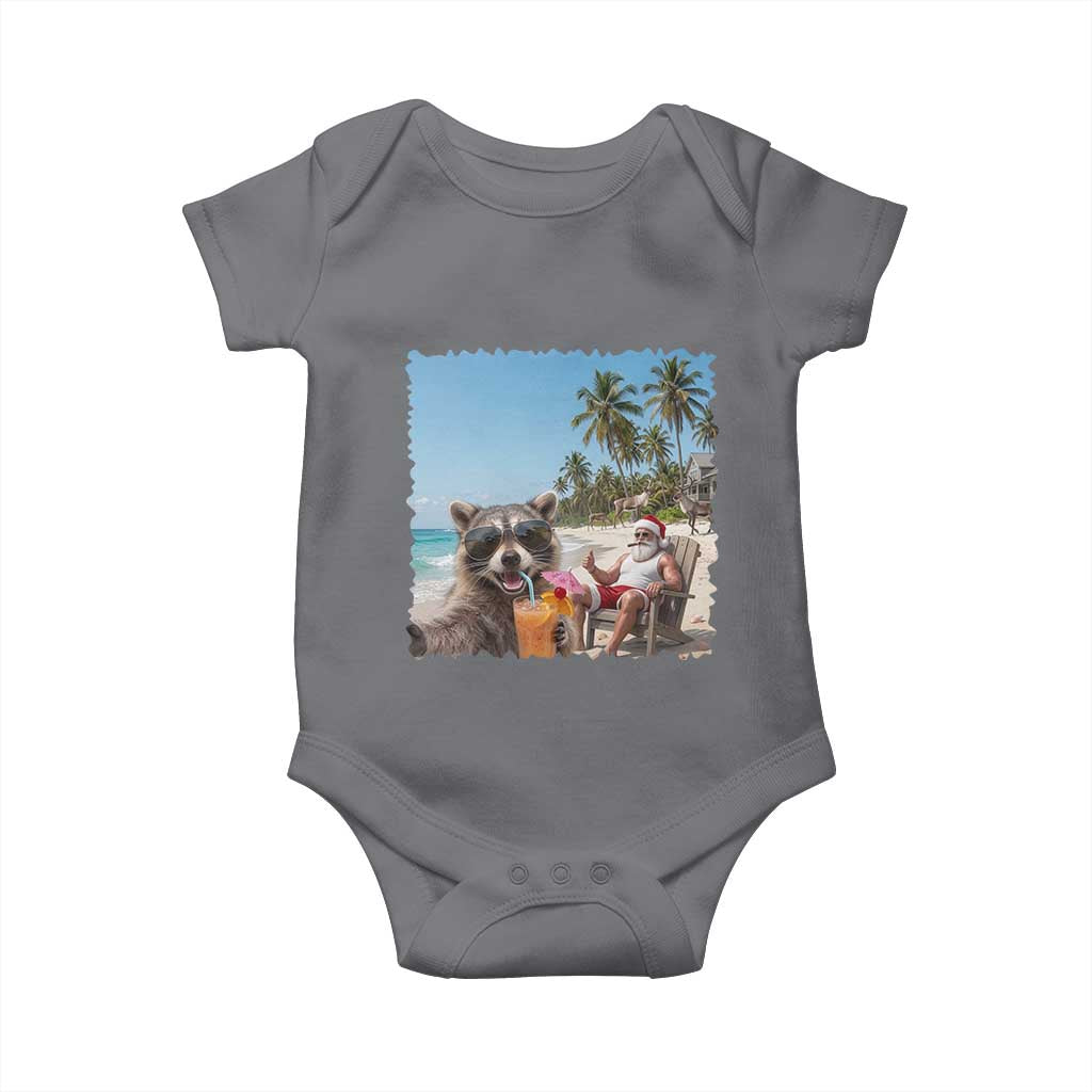 Christmas In July Raccoon And Santa Baby Onesie Tropical Summer Vacation Graphic