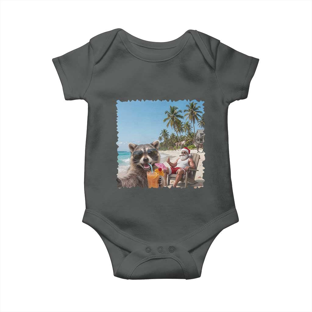 Christmas In July Raccoon And Santa Baby Onesie Tropical Summer Vacation Graphic