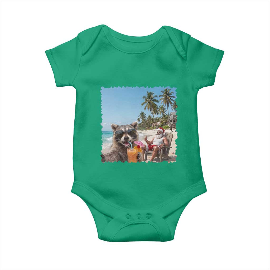 Christmas In July Raccoon And Santa Baby Onesie Tropical Summer Vacation Graphic