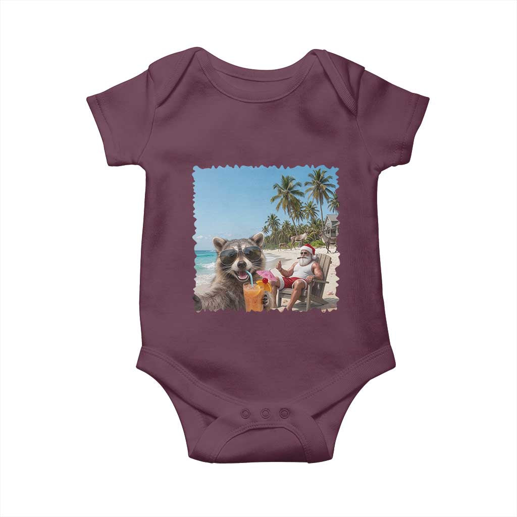 Christmas In July Raccoon And Santa Baby Onesie Tropical Summer Vacation Graphic