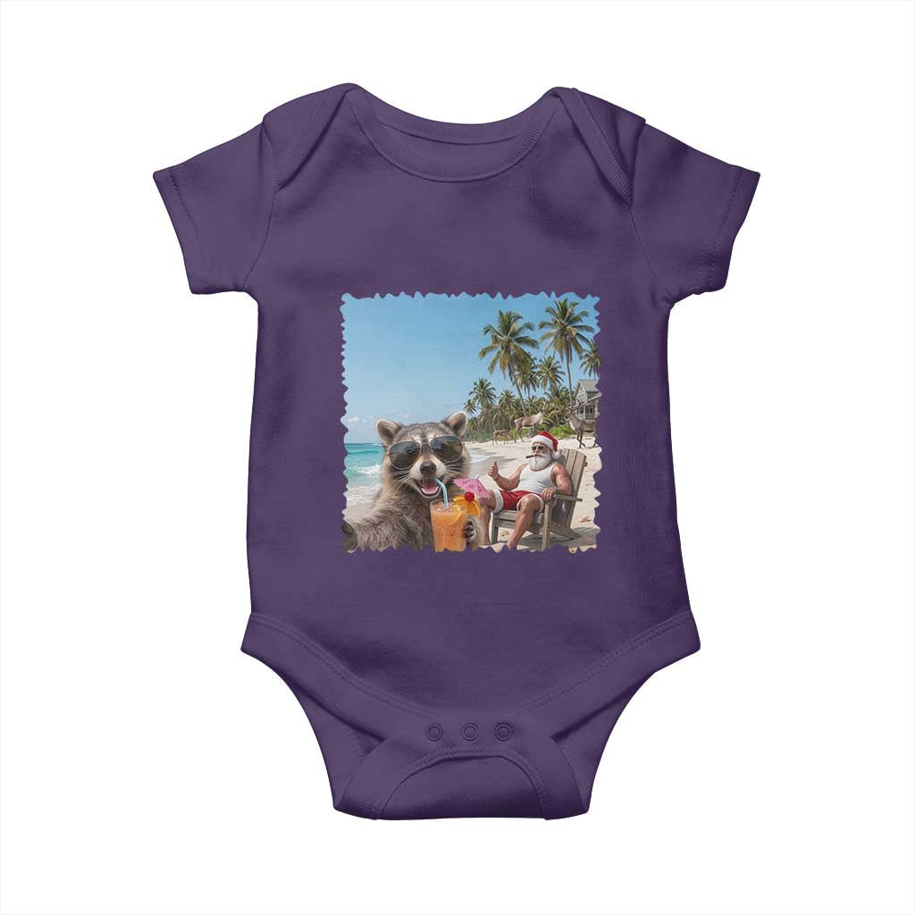 Christmas In July Raccoon And Santa Baby Onesie Tropical Summer Vacation Graphic