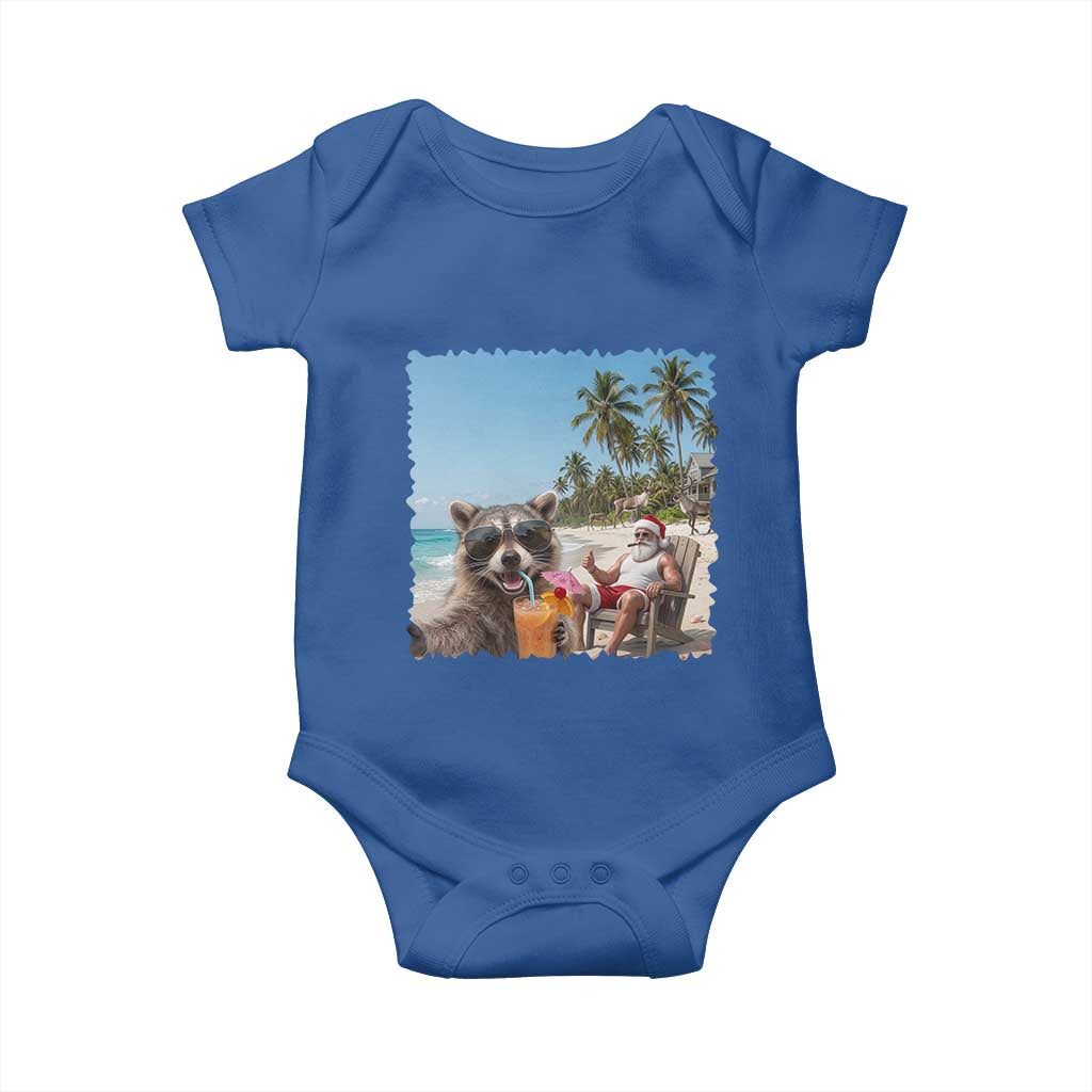 Christmas In July Raccoon And Santa Baby Onesie Tropical Summer Vacation Graphic