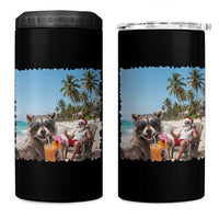 Christmas In July Raccoon And Santa 4 in 1 Can Cooler Tumbler Tropical Summer Vacation Graphic
