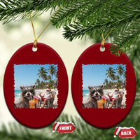 Christmas In July Raccoon And Santa Ceramic Ornament Tropical Summer Vacation Graphic