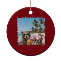 Christmas In July Raccoon And Santa Ceramic Ornament Tropical Summer Vacation Graphic