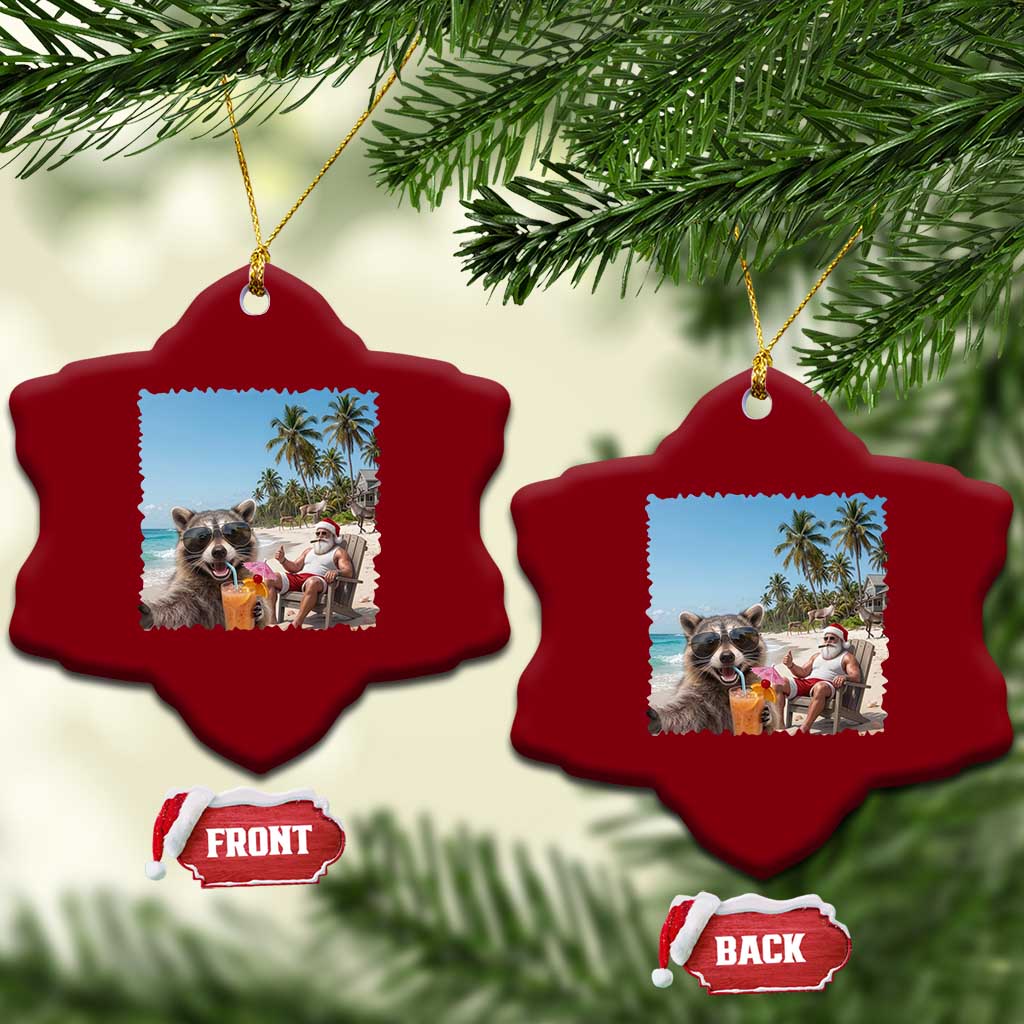 Christmas In July Raccoon And Santa Ceramic Ornament Tropical Summer Vacation Graphic