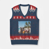 Christmas In July Raccoon And Santa V-Neck Knit Sweater Vest Tropical Summer Vacation Graphic