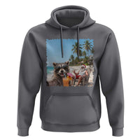 Christmas In July Raccoon And Santa Hoodie Tropical Summer Vacation Graphic