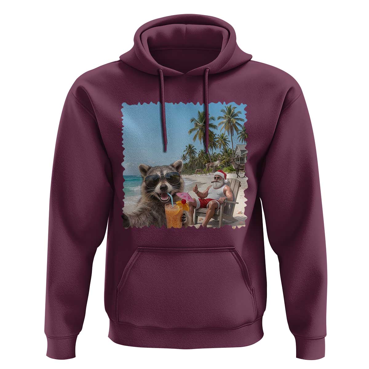 Christmas In July Raccoon And Santa Hoodie Tropical Summer Vacation Graphic