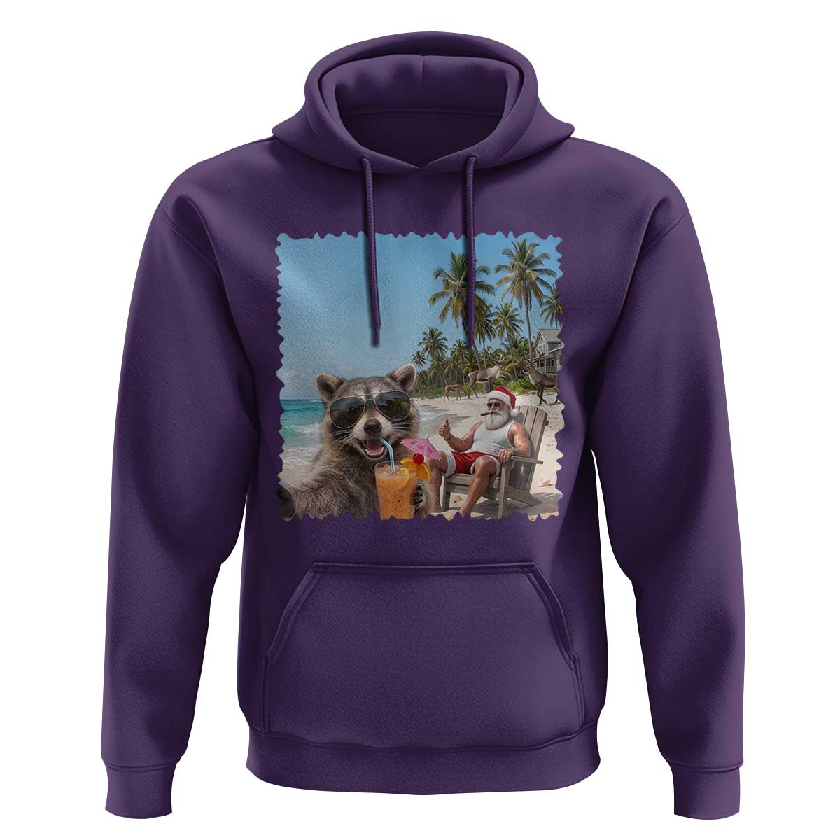 Christmas In July Raccoon And Santa Hoodie Tropical Summer Vacation Graphic