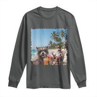 Christmas In July Raccoon And Santa Long Sleeve Shirt Tropical Summer Vacation Graphic