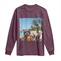 Christmas In July Raccoon And Santa Long Sleeve Shirt Tropical Summer Vacation Graphic