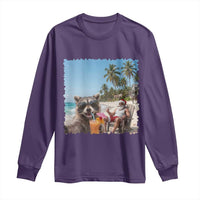 Christmas In July Raccoon And Santa Long Sleeve Shirt Tropical Summer Vacation Graphic