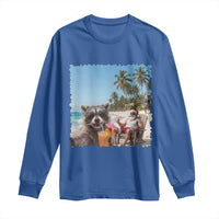 Christmas In July Raccoon And Santa Long Sleeve Shirt Tropical Summer Vacation Graphic