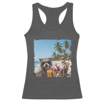 Christmas In July Raccoon And Santa Racerback Tank Top Tropical Summer Vacation Graphic