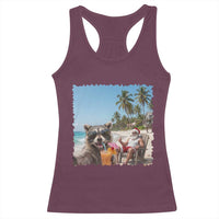 Christmas In July Raccoon And Santa Racerback Tank Top Tropical Summer Vacation Graphic