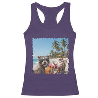 Christmas In July Raccoon And Santa Racerback Tank Top Tropical Summer Vacation Graphic