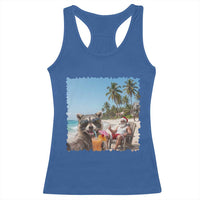 Christmas In July Raccoon And Santa Racerback Tank Top Tropical Summer Vacation Graphic
