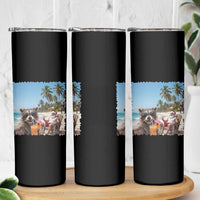 Christmas In July Raccoon And Santa Skinny Tumbler Tropical Summer Vacation Graphic