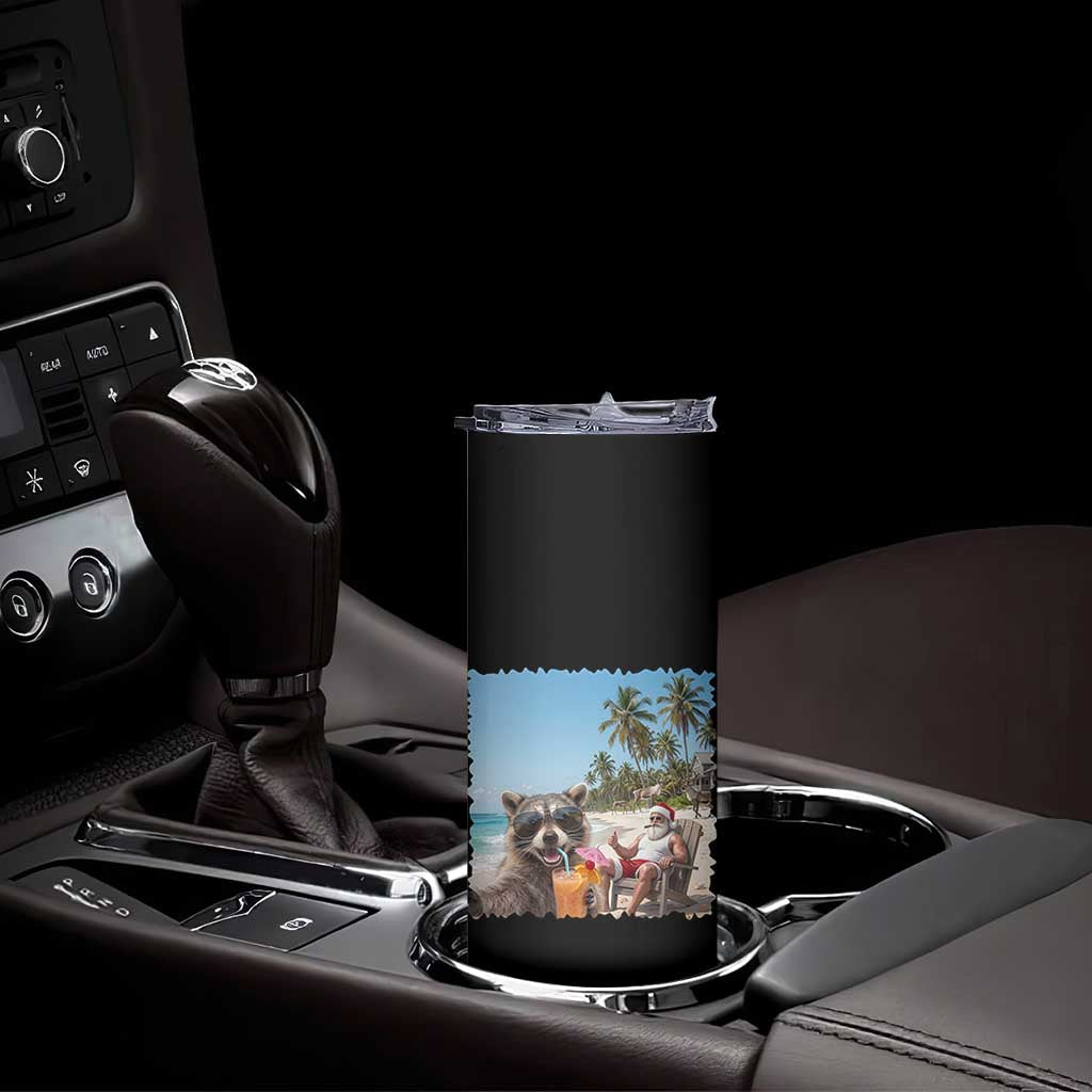 Christmas In July Raccoon And Santa Skinny Tumbler Tropical Summer Vacation Graphic