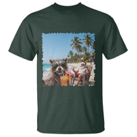Christmas In July Raccoon And Santa T Shirt Tropical Summer Vacation Graphic