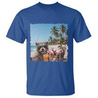 Christmas In July Raccoon And Santa T Shirt Tropical Summer Vacation Graphic