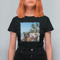 Christmas In July Raccoon And Santa T Shirt For Women Tropical Summer Vacation Graphic