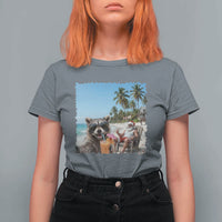 Christmas In July Raccoon And Santa T Shirt For Women Tropical Summer Vacation Graphic