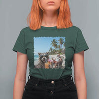 Christmas In July Raccoon And Santa T Shirt For Women Tropical Summer Vacation Graphic