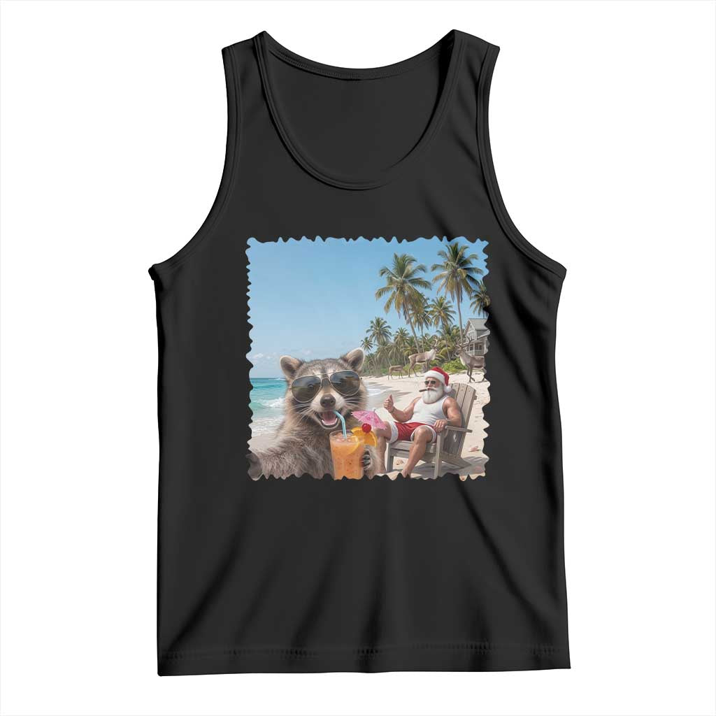 Christmas In July Raccoon And Santa Tank Top Tropical Summer Vacation Graphic