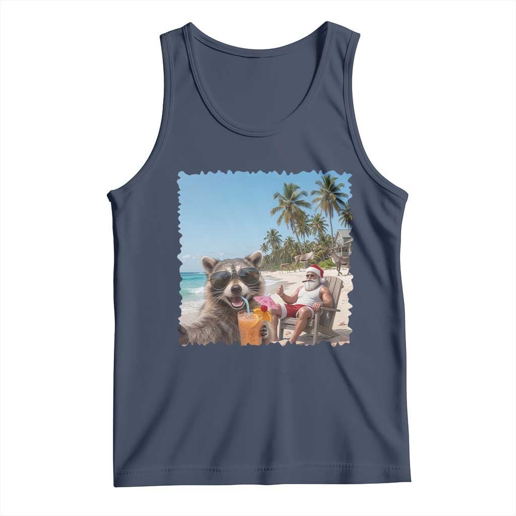 Christmas In July Raccoon And Santa Tank Top Tropical Summer Vacation Graphic