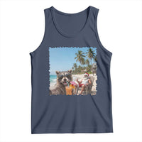 Christmas In July Raccoon And Santa Tank Top Tropical Summer Vacation Graphic