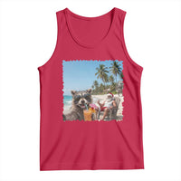 Christmas In July Raccoon And Santa Tank Top Tropical Summer Vacation Graphic
