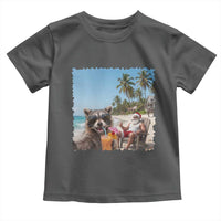 Christmas In July Raccoon And Santa Toddler T Shirt Tropical Summer Vacation Graphic