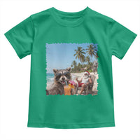 Christmas In July Raccoon And Santa Toddler T Shirt Tropical Summer Vacation Graphic