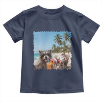 Christmas In July Raccoon And Santa Toddler T Shirt Tropical Summer Vacation Graphic