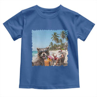 Christmas In July Raccoon And Santa Toddler T Shirt Tropical Summer Vacation Graphic