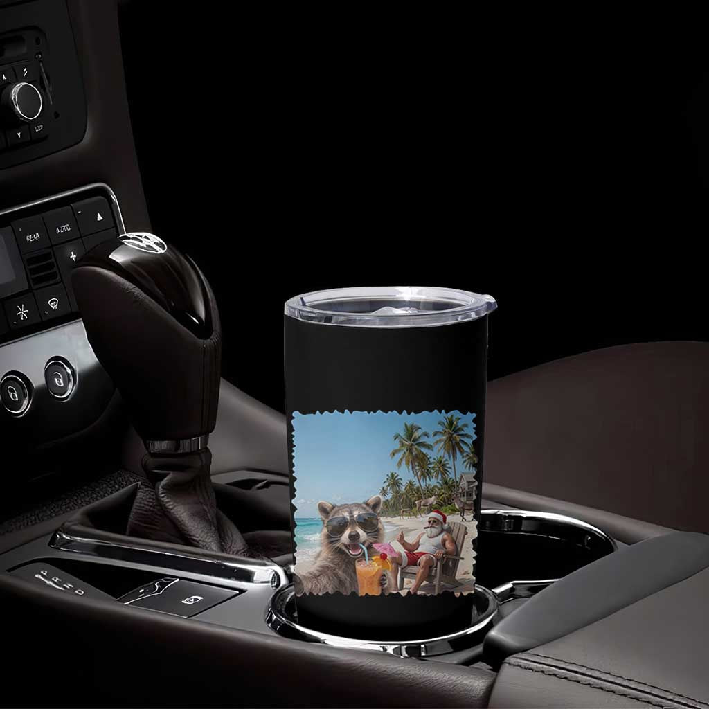 Christmas In July Raccoon And Santa Tumbler Cup Tropical Summer Vacation Graphic