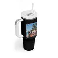 Christmas In July Raccoon And Santa Tumbler With Handle Tropical Summer Vacation Graphic