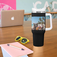 Christmas In July Raccoon And Santa Tumbler With Handle Tropical Summer Vacation Graphic
