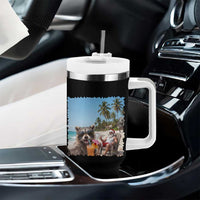 Christmas In July Raccoon And Santa Tumbler With Handle Tropical Summer Vacation Graphic