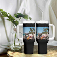 Christmas In July Raccoon And Santa Tumbler With Handle Tropical Summer Vacation Graphic
