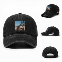 Christmas In July Raccoon And Santa Washed Cotton Baseball Cap Tropical Summer Vacation Graphic