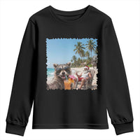 Christmas In July Raccoon And Santa Youth Sweatshirt Tropical Summer Vacation Graphic