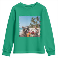 Christmas In July Raccoon And Santa Youth Sweatshirt Tropical Summer Vacation Graphic
