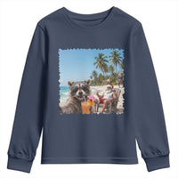 Christmas In July Raccoon And Santa Youth Sweatshirt Tropical Summer Vacation Graphic